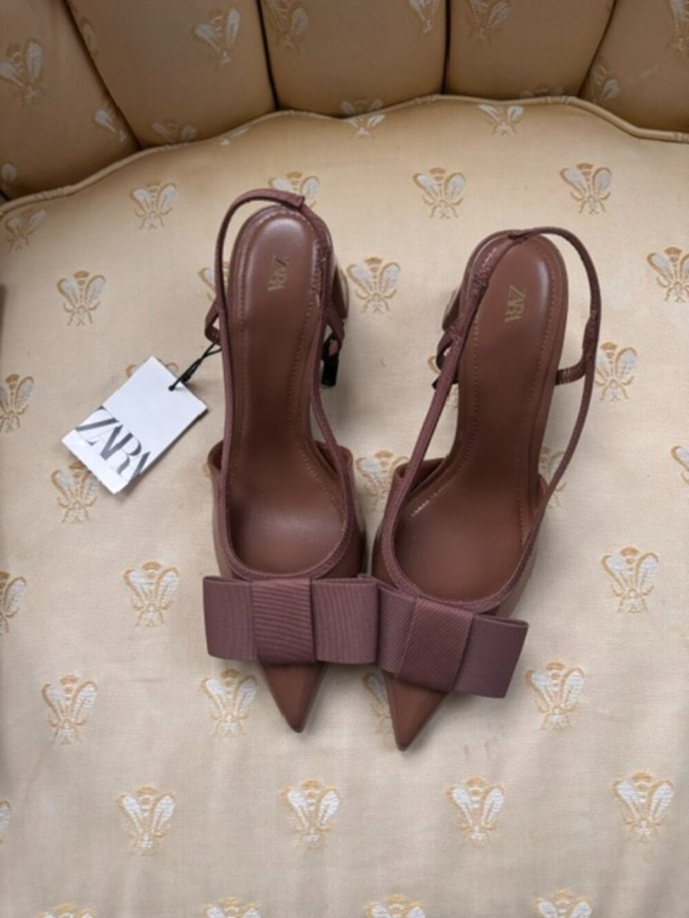 NWT: Zara Bow Slingback Heels - Brown - Size 37